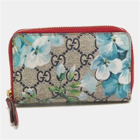 gucci supreme bloom card case|GUCCI Blue/Beige GG Supreme Canvas Blooms Zip Card Case.